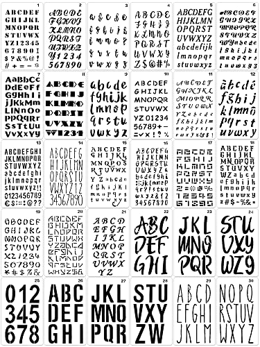 30 Pieces Letter Stencils for Painting 4 x 7 Inch Alphabet Journal Stencils Reusable Plastic Letter and Numbers Stencils Font Templates for Journal Notebook, Diary, Scrapbook Decor Supplies