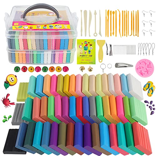 Polymer Clay Kits, Oven Bake Clay Model Clay, Safe and Non-Toxic DIY Modeling Clay, Sculpting Clay Tools and Accessories,Ideal Gift for Children, Adults and Artists (50 Color)