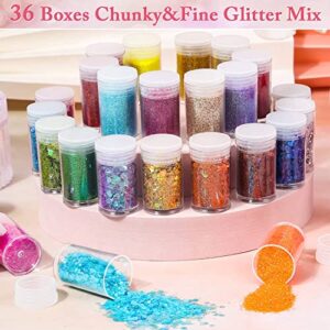 36 Pcs Fine and Chunky Glitter for Resin, Audab Fine Glitter Powder Assorted Holographic Resin Glitter Nail Sequins for Hair, Makeup, Slime, Resin Tumblers, Resin Molds