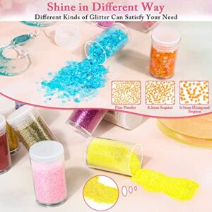 36 Pcs Fine and Chunky Glitter for Resin, Audab Fine Glitter Powder Assorted Holographic Resin Glitter Nail Sequins for Hair, Makeup, Slime, Resin Tumblers, Resin Molds