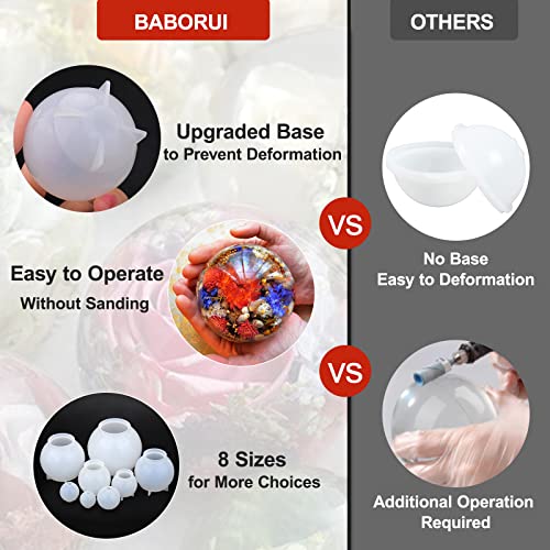 8Pcs Sphere Resin Molds Silicone, BABORUI Upgraded 3D Seamless Ball Shapes Silicone Molds for Resin Casting, Large Globe Epoxy Resin Molds for Home Decor, Flowers Preservation