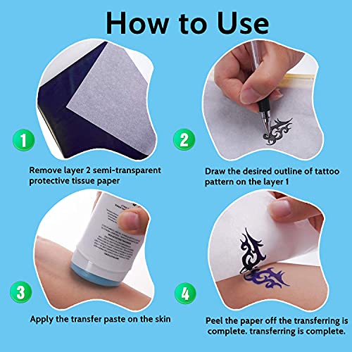 Tattoo Transfer Paper - 100 PCS Tattoo Stencil Paper, 4 Layers 8.5" x 11" A4 Size Tattoo Thermal Stencil Paper for Tattoo Transfer Kit Tattoo Supplies