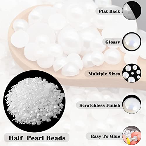 5700 Pcs Half Pearls for Crafts,Nail Pearls for Nails Art for Crafting DIY Accessory,Flatback Pearls gems for Makeup,White Neatly Organized Craft Pearls for Artists Creative (2/3/4/5/6/8/10mm)