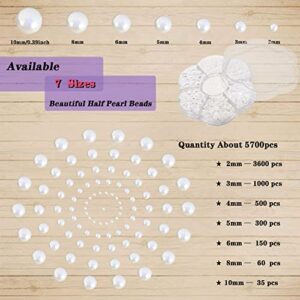 5700 Pcs Half Pearls for Crafts,Nail Pearls for Nails Art for Crafting DIY Accessory,Flatback Pearls gems for Makeup,White Neatly Organized Craft Pearls for Artists Creative (2/3/4/5/6/8/10mm)