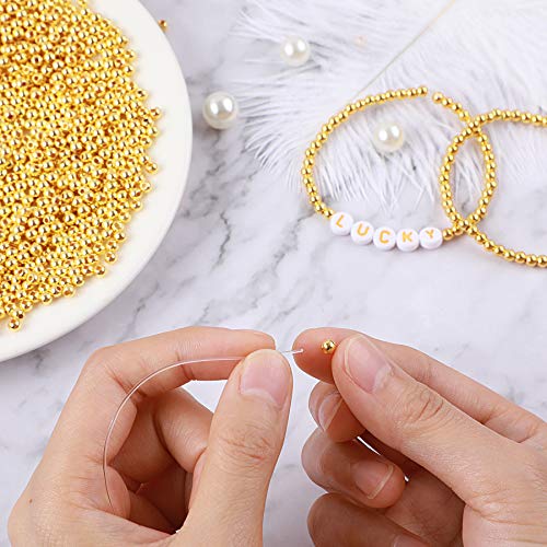 1200Pcs 4mm Smooth Round Beads Gold Spacer Loose Ball Beads for Bracelet Jewelry Making Craft