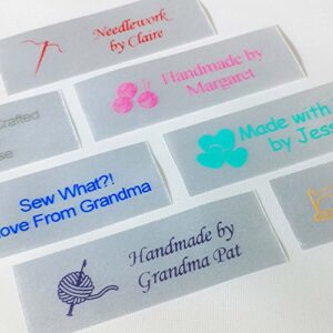 personalized satin sewing labels for knitting, quilting and sewing crafts 3/4″ x 2 1/2″ (20mm x 60mm) (50)