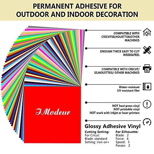 IModeur Permanent Adhesive Vinyl Sheets (75 Packs, 12"x12") - 38 Assorted Colors Vinyl Sheet (Matte & Glossy) for Most Kinds of Cutting Machines, Car Decal, Deco Sticker