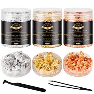 chmi gold foil flakes for resin -15g, jewelry making, imitation gold foil flakes metallic leaf for nails, painting, crafts, slime and resin jewelry making (gold, silver, copper colors)