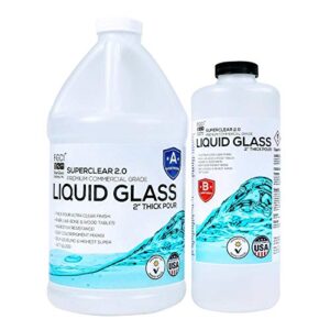 deep pour epoxy resin kit crystal clear liquid glass 2 to 4 inches food grade safe clear epoxy resin, single pour, live edge, river tables and wood filler- 0.75 gallon clear casting resin kit 2:1
