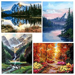 fycert 4 pack paint by numbers for adults kids without frame,diy oil painting set for beginner,2 pack 12×16 inch & 2 pack 16×12 inch,gifts for men women children