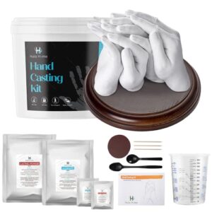 xl diy hands casting kit for up to 6 people (adults and childrens) | includes wood base | statue molding kit | hand mold keepsake sculpture kit for birthday, wedding, anniversary