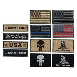 bundle 12 pieces usa flag patch thin blue line tactical american flag us united states military patches set for caps,bags,backpacks,tactical vest,military uniforms (d-usa patch）