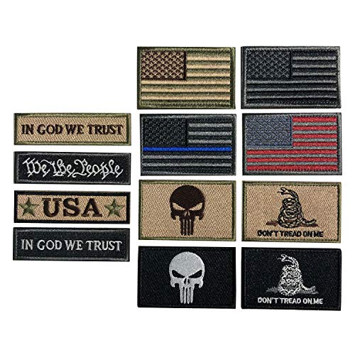 Bundle 12 Pieces USA Flag Patch Thin Blue Line Tactical American Flag US United States Military Patches Set for Caps,Bags,Backpacks,Tactical Vest,Military Uniforms (D-USA Patch）