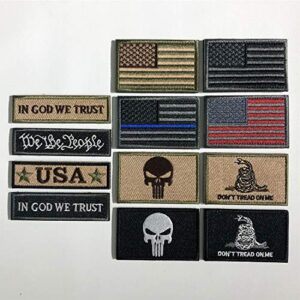 Bundle 12 Pieces USA Flag Patch Thin Blue Line Tactical American Flag US United States Military Patches Set for Caps,Bags,Backpacks,Tactical Vest,Military Uniforms (D-USA Patch）