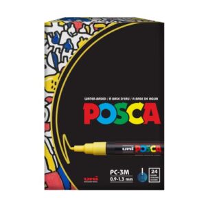 posca full set of 24 acrylic paint pens with reversible fine point tips, markers for rock painting, fabric, glass paint, metal paint, and graffiti