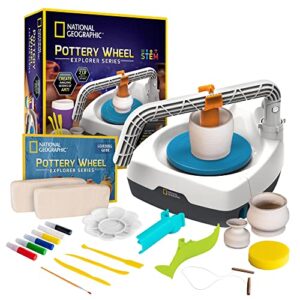national geographic kid’s pottery wheel – complete pottery kit , plug-in motor, 2 lbs. air dry clay, sculpting clay tools, apron & more, patent pending, amazon exclusive craft kit