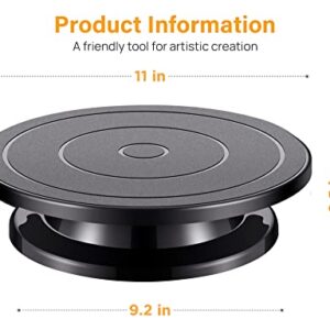 Kootek 11 Inch Rotate Turntable Sculpting Wheel Revolving Cake Turntable Black Painting Turn Table Lightweight Stand for Paint Spraying Spinner, Cake Decorating, Displaying Item