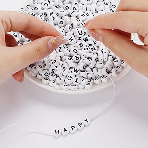 JPSOR 600pcs White Round Letter Beads for Jewelry Making Acrylic Alphabet Beads Bracelets Kit for DIY Necklaces Key Chains Making