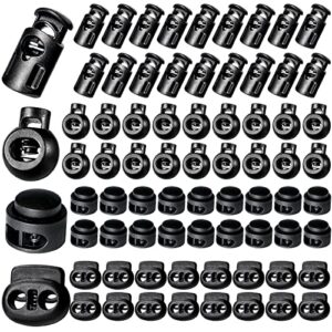 clesdf 160 pcs plastic cord locks, single double hole spring stop toggle stoppers for drawstrings, shoelaces, bags, more, 4 styles