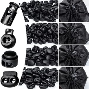 CLESDF 160 Pcs Plastic Cord Locks, Single Double Hole Spring Stop Toggle Stoppers for Drawstrings, Shoelaces, Bags, More, 4 Styles