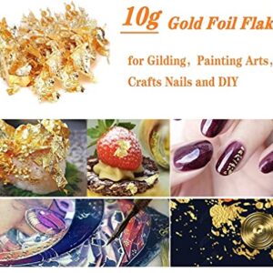 WFAUIBR Gold Leaf Gilding Resin Flakes, 10g Gold Metallic Foil Flakes for Nail Art, Painting, Crafts, Slime and Resin Jewelry Making, Crafts, Slime and Resin Jewelry Making (Gold-10g)…