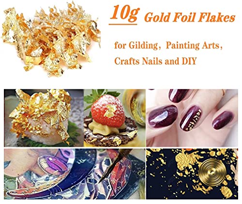 WFAUIBR Gold Leaf Gilding Resin Flakes, 10g Gold Metallic Foil Flakes for Nail Art, Painting, Crafts, Slime and Resin Jewelry Making, Crafts, Slime and Resin Jewelry Making (Gold-10g)…