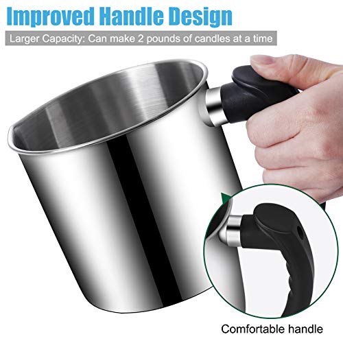 Candle Making Pouring Pot, DINGPAI 44oz Double Boiler Wax Melting Pot, 1pc Spoon, 304 Stainless Steel Candle Making Pitcher, Silver Color with Heat-Resistant Handle and Dripless Pouring Spout Design