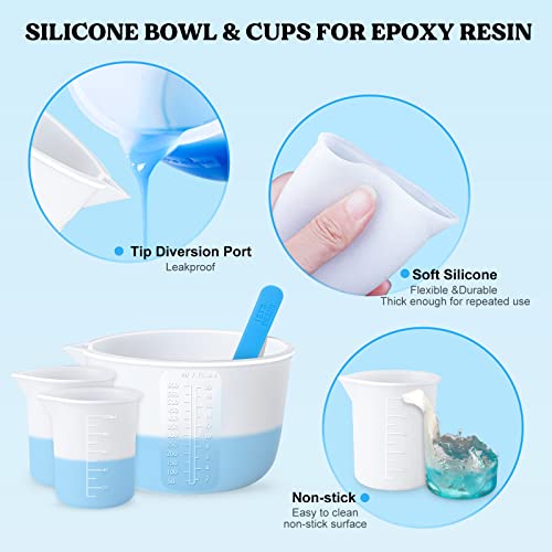 LET'S RESIN Silicone Measuring Cups,Resin Supplies with 600ml/20oz&100ml Thickening&Polishing Resin Mixing Cups,Easy to Clean,Silicone Stir Sticks,Silicone Cups for Epoxy Resin Mixing