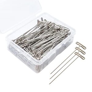 t pins, 50 pack 2 inch t-pins, t pins for blocking knitting, wig pins, t pins for wigs, wig pins for foam head, t pins for sewing, wig t pins, blocking pins, t pins for office wall 2 inch/ 53 mm