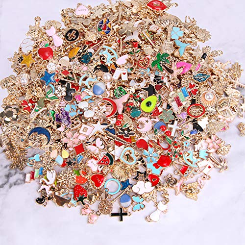 SANNIX 350Pcs Wholesale Bulk Lots Jewelry Making Charms Assorted Gold Plated Enamel Pendants for DIY Necklace Bracelet Earring Craft Supplies