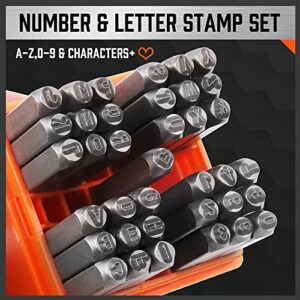 HORUSDY 37-Piece Number and Letter Stamp Set 1/8 (3mm) (A-Z & 0-9 + Love) Punch Perfect for Imprinting Metal Stamping kit, Plastic, Wood, Leather.