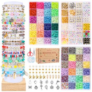petoss 10800pcs clay beads for bracelets making kit,48 colors polymer clay beads kit for jewelry making for girls,6mm heishi beads with 416 letters beads 120 smiley beads with gift pack