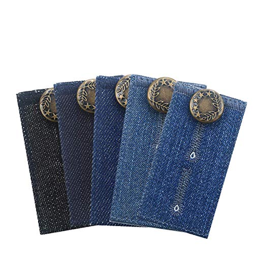 Waistband Extenders by Johnson & Smith | Button Extender for Pants | Denim Material | Pack of 5 Shades | Premium Metal Buttons | 2 Button Holes | Button Extender for Jeans