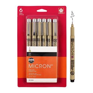 sakura pigma micron fineliner pens – archival black ink pens – pens for writing, drawing, or journaling – black ink – 05 point size – 6 pack