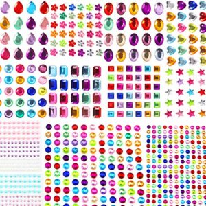1782pcs gems stickers, self adhesive gems for crafts bling rhinestones for crafts, assorted shapes jewels rhinestones stickers, muticolor