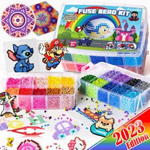 funzbo fuse beads for kids craft art – 106 patterns fusebead melty fusion colored arts and crafts set for boys girls age 4 5 6 7 8 year old classroom (mega)