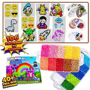 FunzBo Fuse Beads for Kids Craft Art - 106 Patterns Fusebead Melty Fusion Colored Arts and Crafts Set for Boys Girls Age 4 5 6 7 8 Year Old Classroom (Mega)