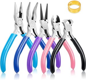 5 packs jewelry pliers set, jewelry making tools with needle nose pliers/round nose pliers/chain nose pliers/bent nose pliers/zipper pliers, jewelry making supplies repair/ cut kits for crafting