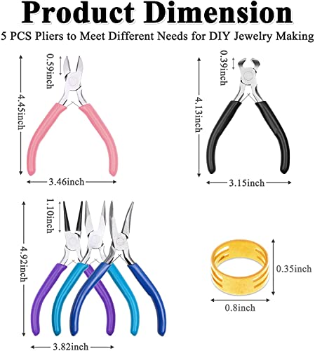 5 Packs Jewelry Pliers Set, Jewelry Making Tools with Needle Nose Pliers/Round Nose Pliers/Chain Nose Pliers/Bent Nose Pliers/Zipper Pliers, Jewelry Making Supplies Repair/ Cut Kits for Crafting