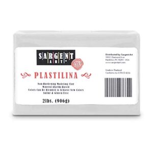 sargent art plastilina modeling clay, white, 2 pound, non-hardening, long lasting & non-toxic, great for kids, beginners, and artists