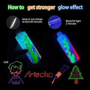 Artecho Glow in the Dark Paint - Set of 6 Colors, 59 ml / 2 oz Acrylic Paint for Decoration, Art Painting, Outdoor and Indoor Art Craft, Supplies for Canvas, Rock, Wood, Waterproof, Rich Pigments for Adults, Students, Kids