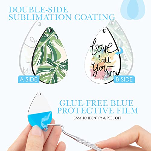 HTVRONT Sublimation Earring Blanks Bulk - 50 Pcs Wood Earrings Blanks with Blue Protective Film - Unfinished MDF Teardrop Earrings for Sublimation Printing with Template, Weeder, Hooks, Jump Rings