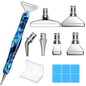 14pcs diamond painting pen accessories tools set, exquisite stainless steel metal pen tips, ergonomic diamond art drill pen and 6 painting glue clay, comfort grip and, faster drilling (14pcs-blue)