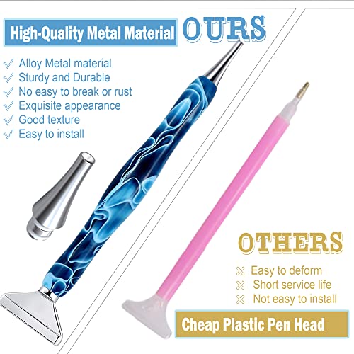 14PCS Diamond Painting Pen Accessories Tools Set, Exquisite Stainless Steel Metal Pen Tips, Ergonomic Diamond Art Drill Pen and 6 Painting Glue Clay, Comfort Grip and, Faster Drilling (14PCS-Blue)