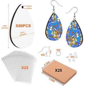 50pcs Sublimation Blanks Products - Sublimation Earring Blanks with Earring Hooks and Jump Rings for Halloween Christmas Women Girls DIY Earring Project Sublimation Accessories