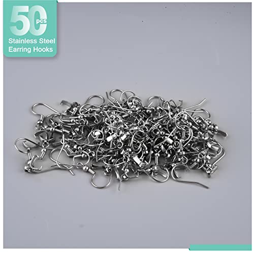 Earring Hooks 50PCS/25Pairs, Stainless Steel Ear Wires Fish Hooks, Hypo-allergenic Jewelry Findings Parts for DIY Jewelry Making