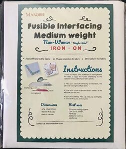 marobee medium weight iron on fusible interfacing for sewing projects, (40 inch x 3 yard) white non-woven