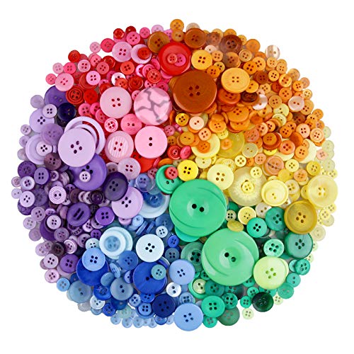 Greentime 600-700 PCS Mixed Color Assorted Sizes Round Resin Buttons for Crafts Sewing DIY Manual Button Painting DIY Handmade Ornament Buttons