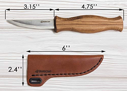 BeaverCraft Sloyd Knife C4s 3.14" Wood Carving Sloyd Knife with Leather Sheath for Whittling and Roughing for Beginners and Profi Durable High Carbon Steel - Spoon Carving Tools Thin Wood Working