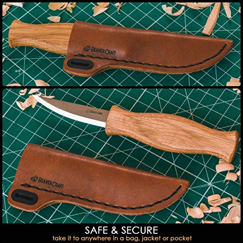 BeaverCraft Sloyd Knife C4s 3.14" Wood Carving Sloyd Knife with Leather Sheath for Whittling and Roughing for Beginners and Profi Durable High Carbon Steel - Spoon Carving Tools Thin Wood Working